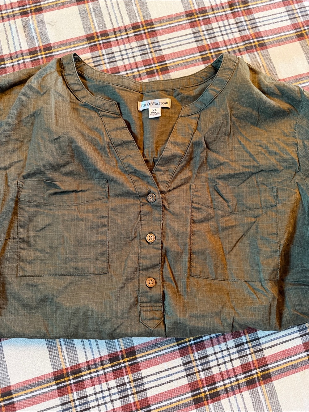 croft & barrow Olive Green Henley Tunic Top